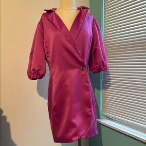 Pink Satin Wrap Dress